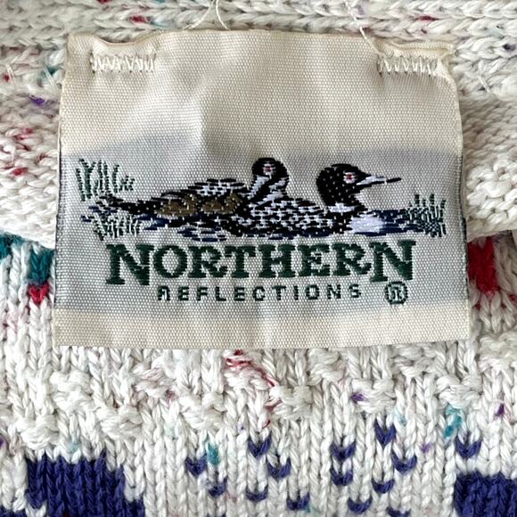 Northern Reflections Knit Sweater Vest Button Up Confetti Striped Floral Tulips - Picture 7 of 8